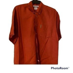 Men Columbia Sportswear Company Red Shirt Ramie/Cotton Blend Size L Butt…